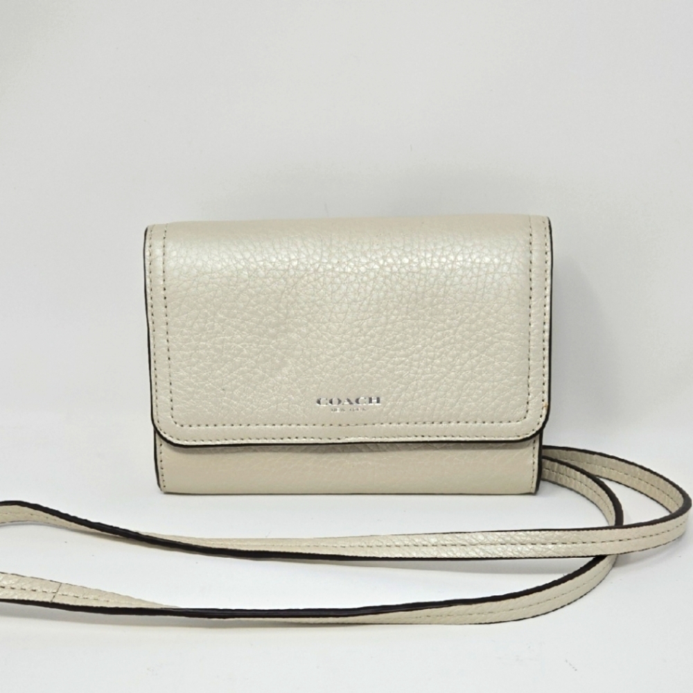 Coach Cream Pebbled Leather Crossbody Wallet